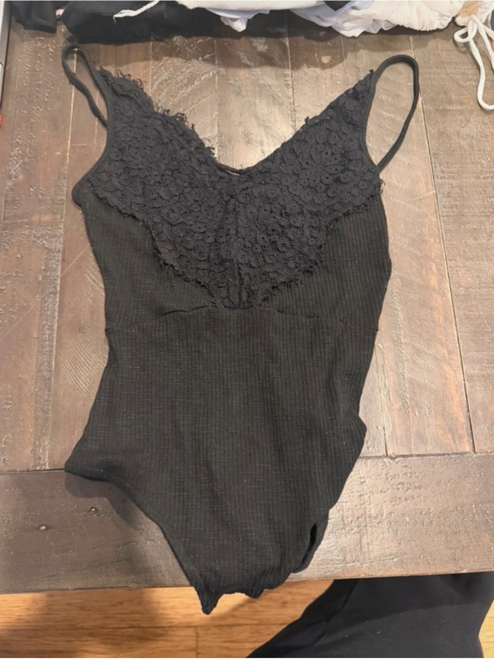 Princess Polly Black Lace-Trim Ribbed Bodysuit